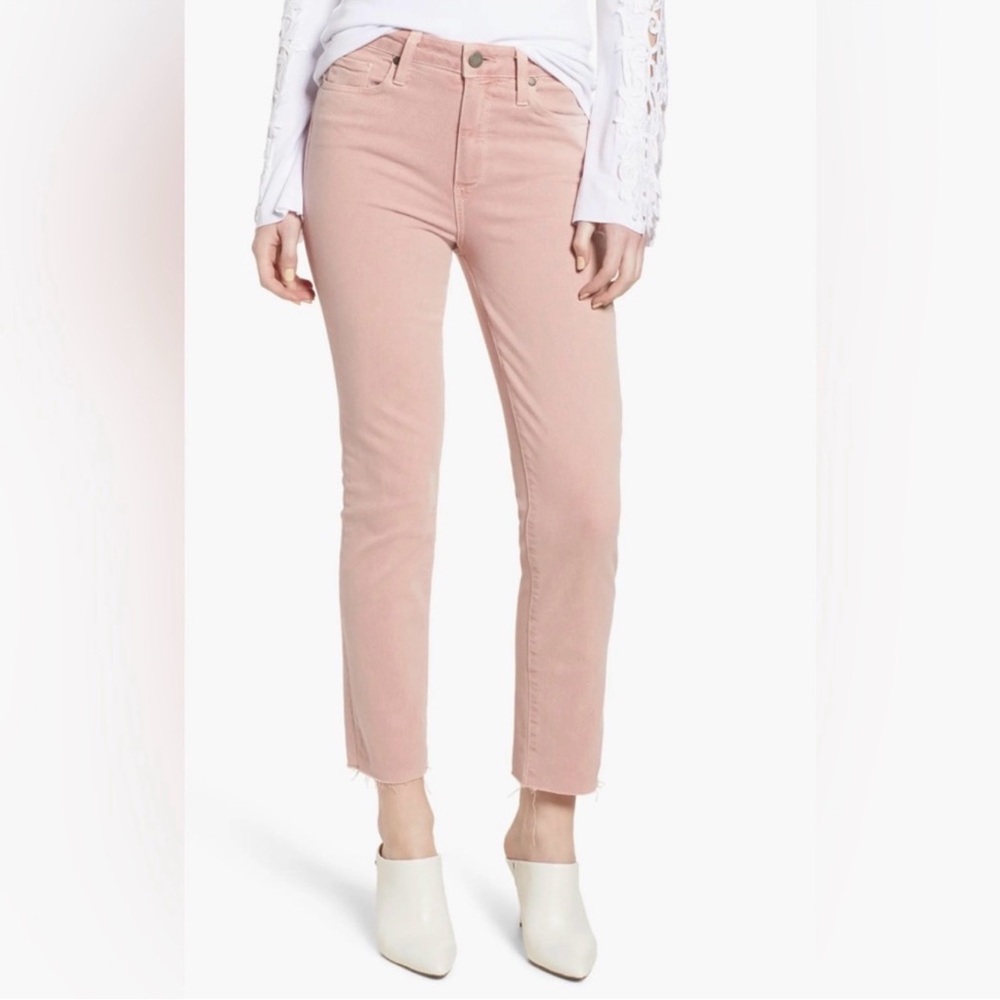 Paige Hoxton Blush Pink Straight Ankle Raw Hem Jeans Size 31